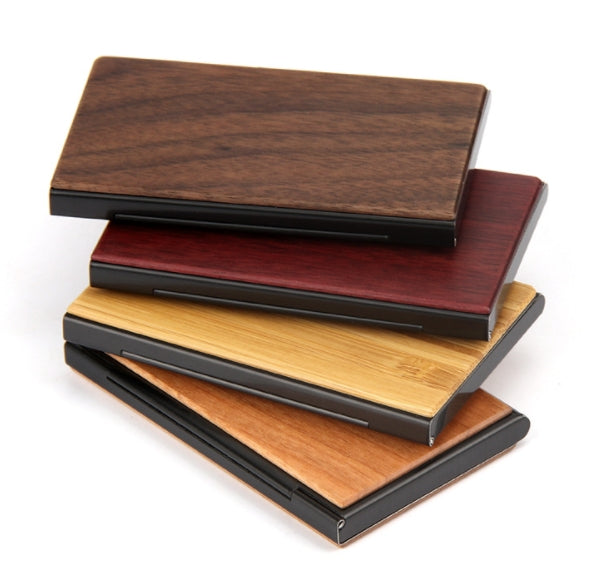 Custom Logo Wood Grain Metal Business Card Holder | Premium Corporate Gifts and Custom Gifts