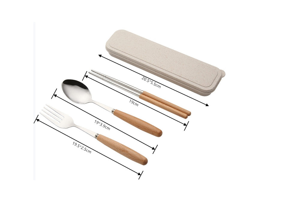 Custom Logo Wheat Wooden Handle Stainless Steel Eco-friendly Tableware 3-Piece Set | Premium Corporate Gifts and Custom Gifts