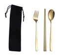 Custom Logo Korean stainless steel tableware 3-piece set (black drawstring pocket) | Premium Corporate Gifts and Custom Gifts