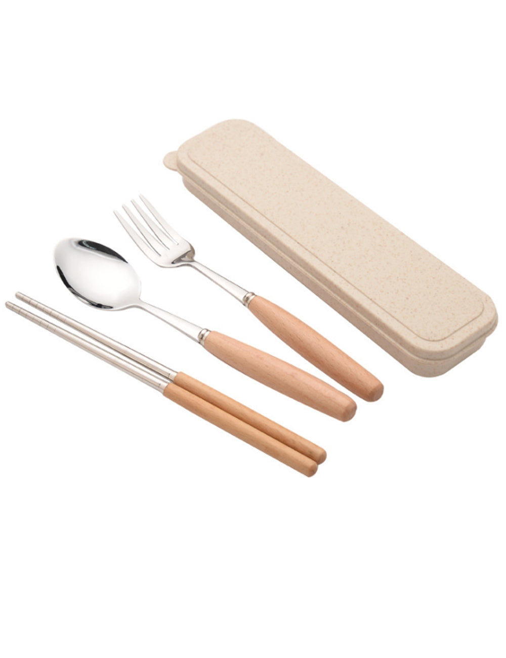 Custom Logo Wheat Wooden Handle Stainless Steel Eco-friendly Tableware 3-Piece Set | Premium Corporate Gifts and Custom Gifts