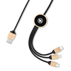 Custom Logo One drag three bamboo and wood data cable charging cable | Premium Corporate Gifts and Custom Gifts