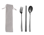 Custom Logo Korean drawstring bag stainless steel tableware 3-piece set | Premium Corporate Gifts and Custom Gifts