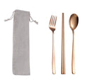 Custom Logo Korean drawstring bag stainless steel tableware 3-piece set | Premium Corporate Gifts and Custom Gifts