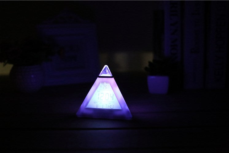 Custom Logo Pyramid Colorful Color-Changing Alarm Clock | Premium Corporate Gifts and Custom Gifts