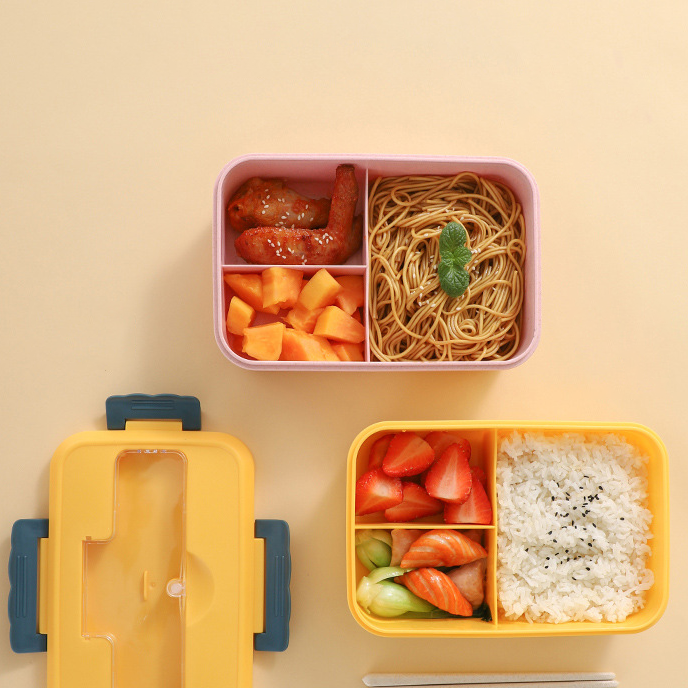 Custom Logo Wheat Straw Three-Compartment Bento Box | Premium Corporate Gifts and Custom Gifts