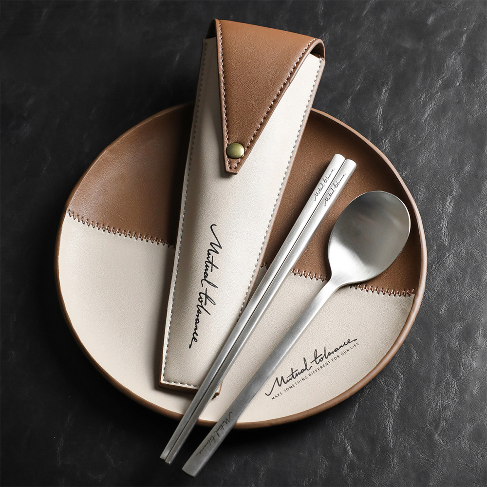 Custom Logo Textured leather portable cutlery set | Premium Corporate Gifts and Custom Gifts