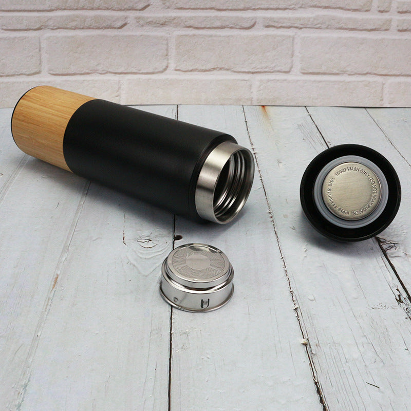Custom Logo Bamboo and wood spliced portable thermos cup | Premium Corporate Gifts and Custom Gifts