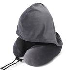 Custom Logo U-shaped memory foam hooded neck pillow | Premium Corporate Gifts and Custom Gifts