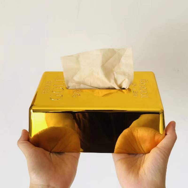 Custom Logo Gold brick-shaped tissue box | Premium Corporate Gifts and Custom Gifts