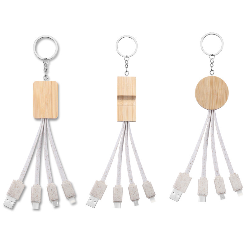 Custom Logo 3-in-1 Wheat Straw Stand Data Cable | Premium Corporate Gifts and Custom Gifts