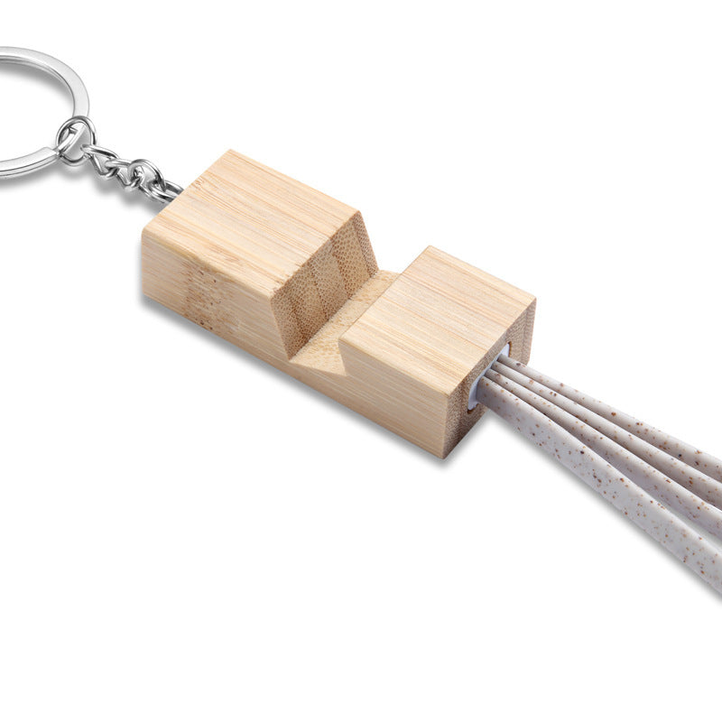 Custom Logo 3-in-1 Wheat Straw Stand Data Cable | Premium Corporate Gifts and Custom Gifts