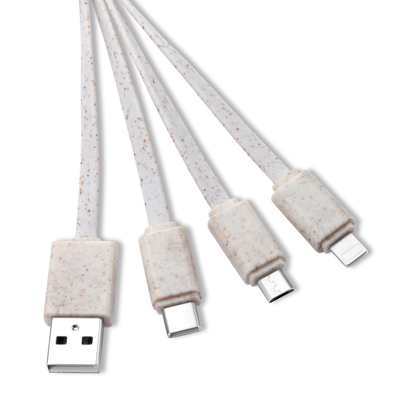 Custom Logo 3-in-1 Wheat Straw Stand Data Cable | Premium Corporate Gifts and Custom Gifts