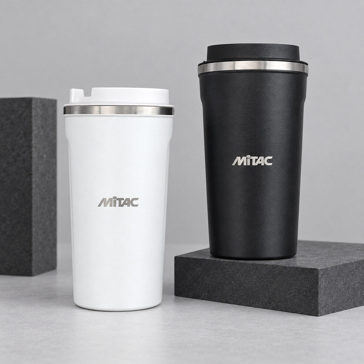 Laser engraved logo on a stainless steel tumbler