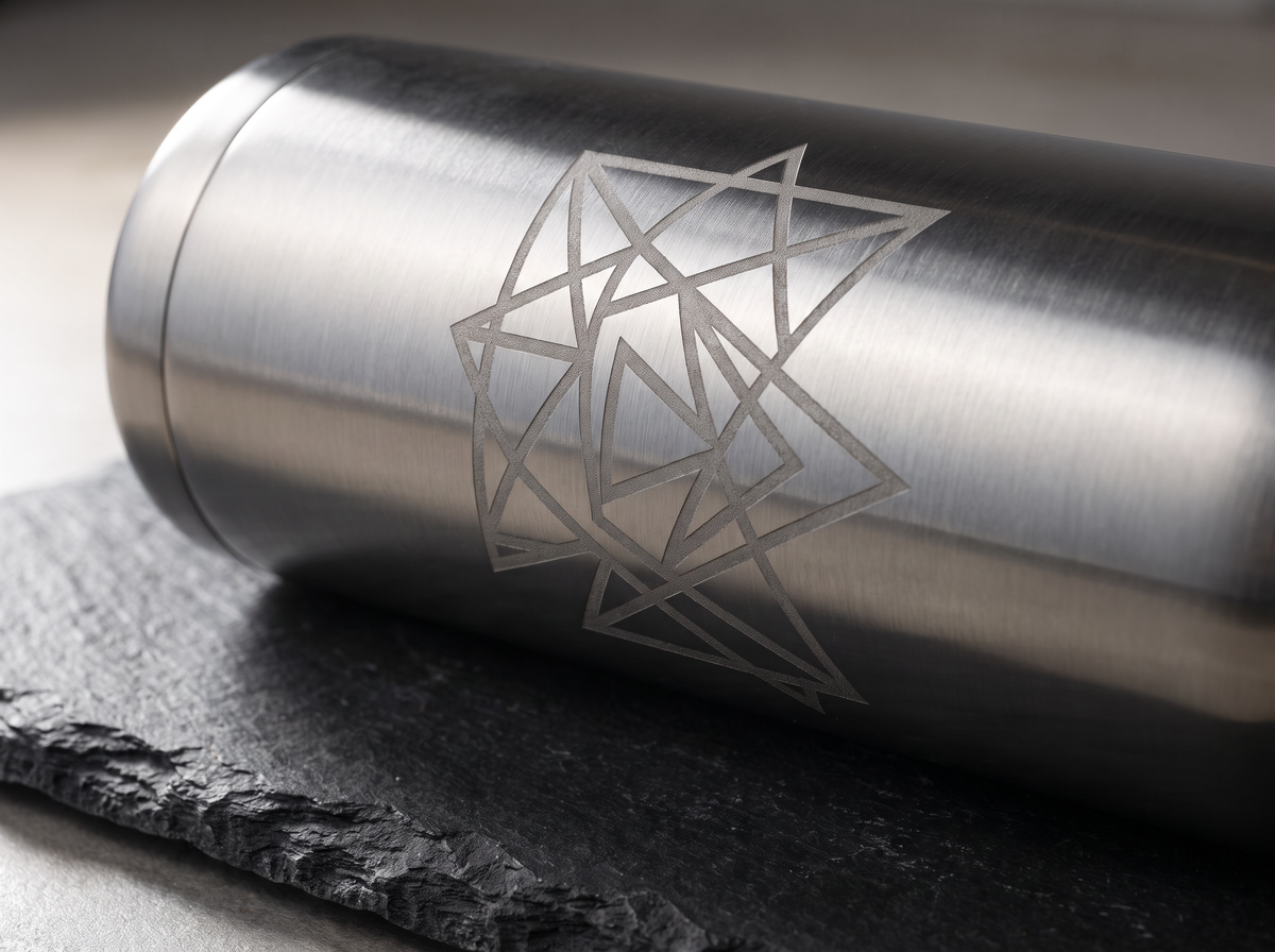Laser engraved mark on a stainless steel bottle
